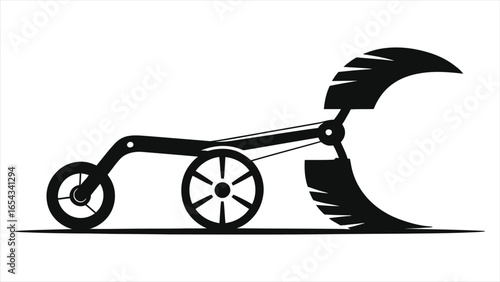 
Minimalist black vector silhouette of a plow or tiller. A professional and modern icon for farming, agriculture, soil cultivation, and farm equipment businesses.
