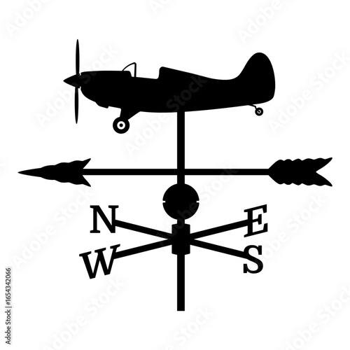 Weather vane with airplane silhouette showing wind direction
