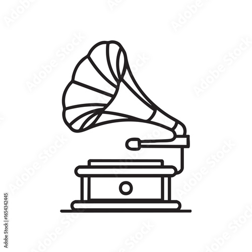 An outline icon of a gramophone or vintage record player.