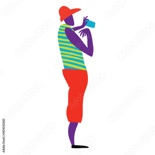Person Taking Photo with Smartphone Vector, Urban Style Character in Bright Colors