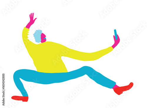 Squatting Selfie Pose Vector Illustration, Bold Modern Person Design