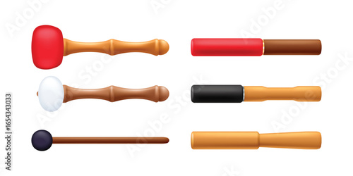 Set of hummers for singing bowls, bells or percussion music instruments.