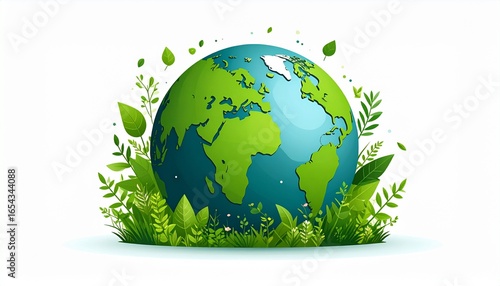 Lush green planet Earth embraced by vibrant foliage, a symbol of environmental conservation, ecological balance, and global sustainability