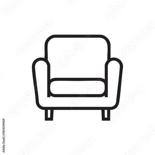 A simple line drawing of a cushioned armchair.