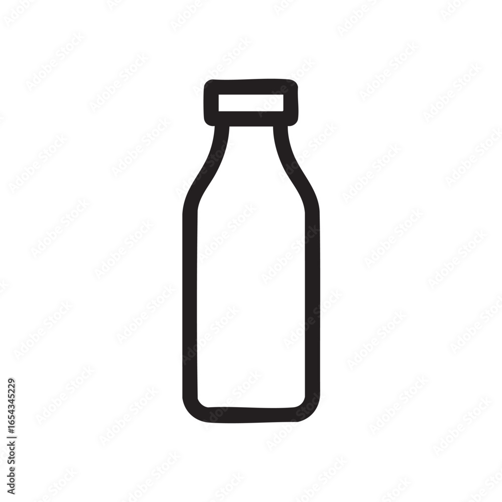 A line drawing of a small glass bottle with a cap. A line drawing of a small glass bottle with a cap.