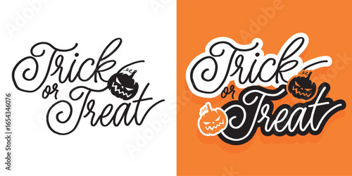 Happy Halloween set - Trick or treat – funny cute  hand drawn doodle lettering label, t-shirt design, mug print, sticker print.