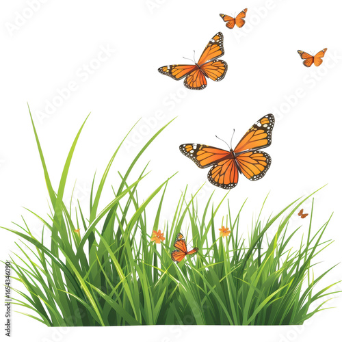 Butterflies flying over grass