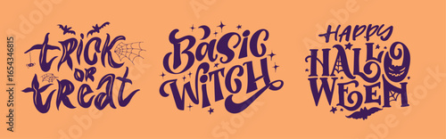 Happy Halloween set - Trick or treat – funny cute  hand drawn doodle lettering label, t-shirt design, mug print, sticker print.
