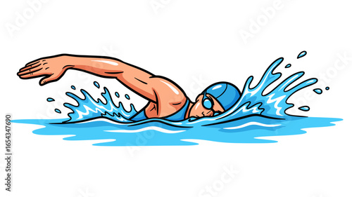 Swimmer in Action Dynamic Illustration of a Person Swimming Freestyle in Blue Water