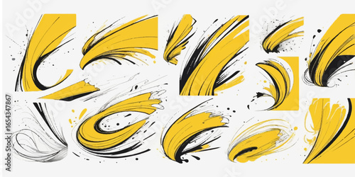 Abstract vector illustration of a floral background with an aquatic sun, ocean wave, and flower elements in yellow