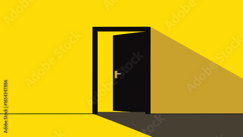 Vector illustration of an open door with a starry sky beyond, representing new possibilities and dreams..eps