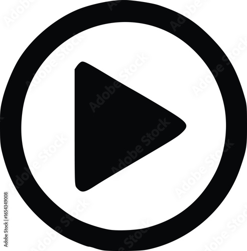 A simple, black and white icon of a play button, representing video playback.
