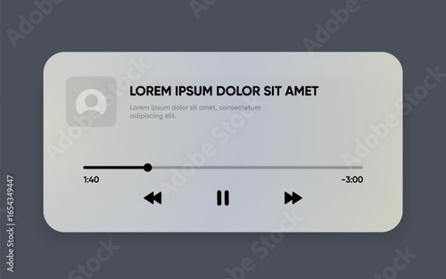 Media music player interface isolated on white background. Multimedia frame template. Mockup live stream window, player. Online broadcasting. Multimedia navigation and music application.