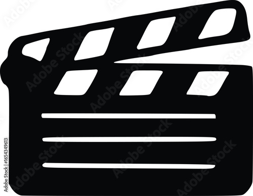 Black and white clapperboard, film production symbol, open, ready to shoot.