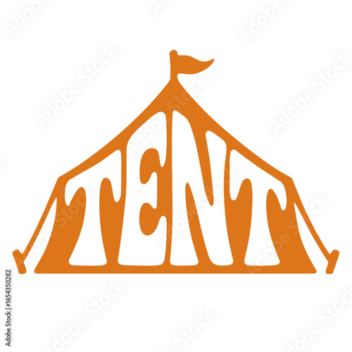 Orange tent graphic design with bold lettering for outdoor use  