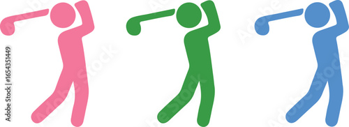 Colorful golf swing icons for sports brand, team, or event logo designs and golfing website visuals