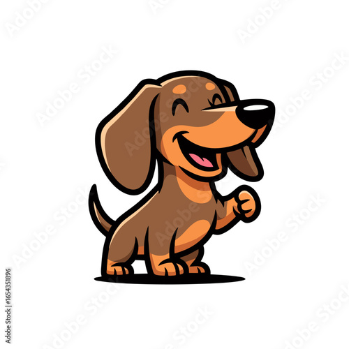 Cartoon Dachshund Mascot Logo, Happy Expression With Floppy Ears