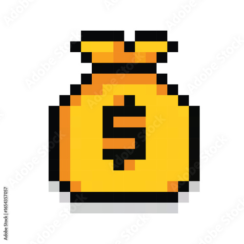 Money bag pixel art, icons in line design. Money bag, pixel art, dollar, finance, savings, investment, cash on white background vector. Money bag pixel art editable stroke icons
