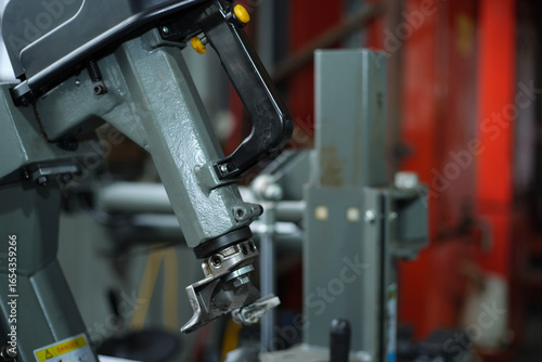 Close-up of tire changer machine