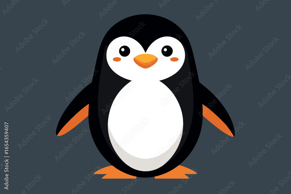 Fototapeta premium Cute cartoon penguin on beach and snow illustration