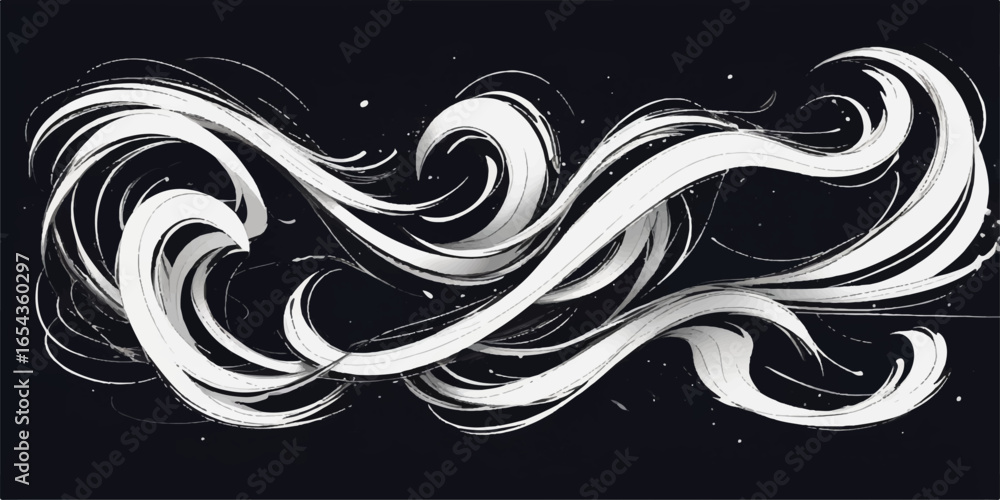 Fototapeta premium Abstract floral pattern vector illustration with black and white swirling leaf and tribal shapes