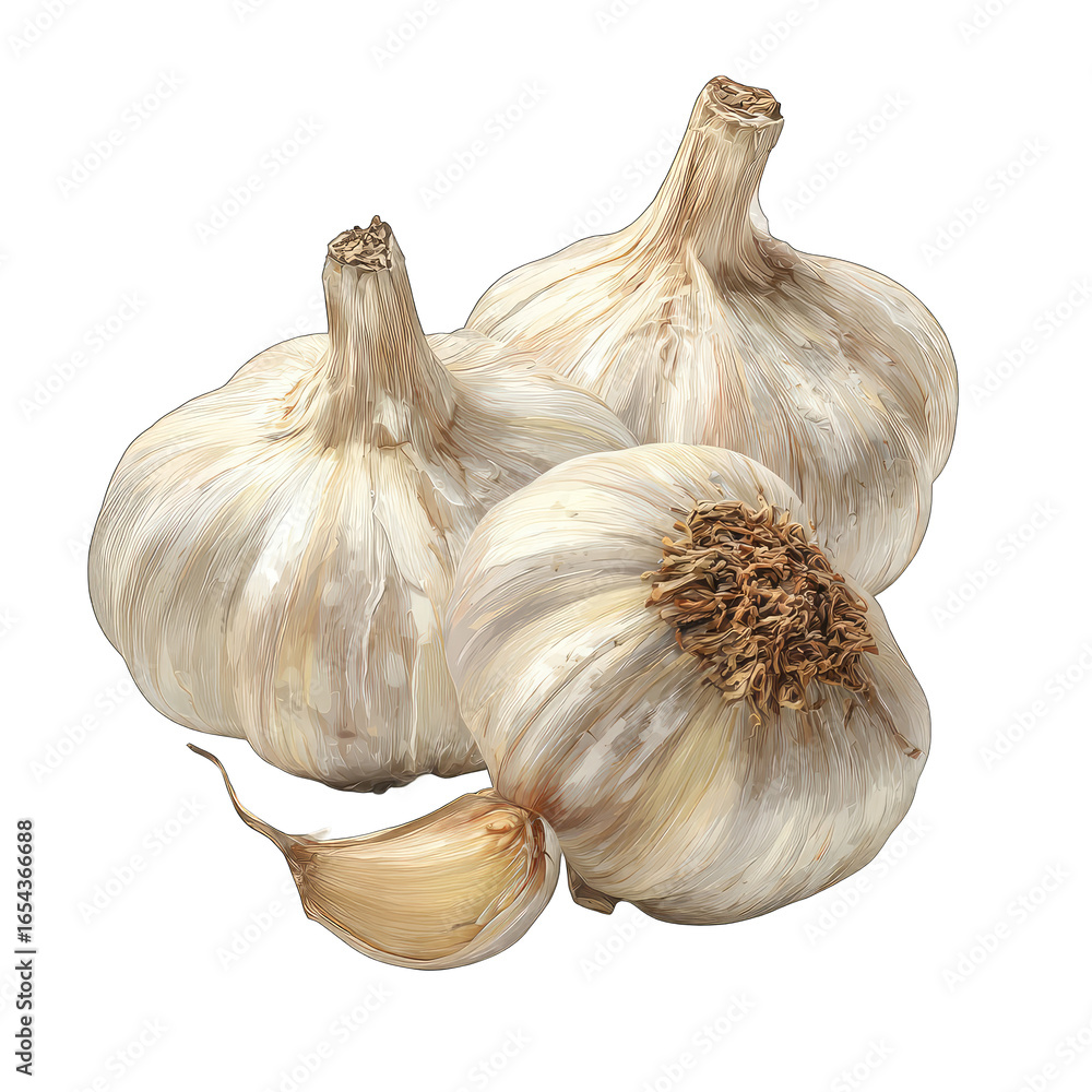 Obraz premium Three whole heads of garlic, light beige color, clustered