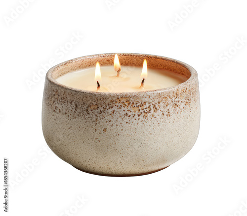 Cream-colored ceramic candle with three flames
