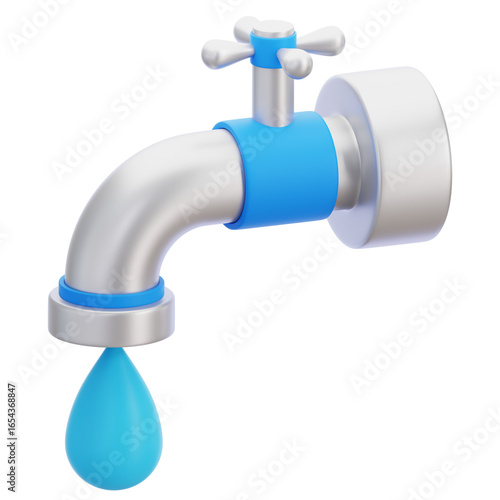 3D Illustration of Dripping Water Faucet