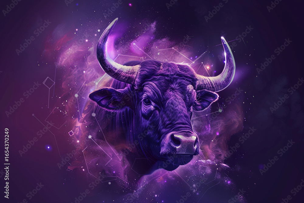 Naklejka premium Concept of Taurus zodiac sign symbol, abstract vivid composition consists of fictional unreal fantastic vision on background