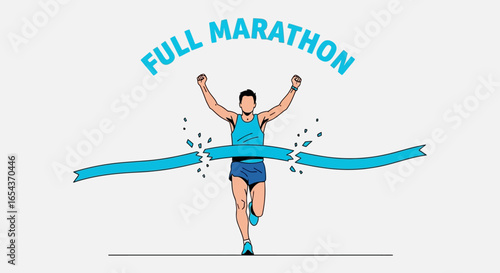 Runner crossing the finish line achieving accomplishment in a marathon victory