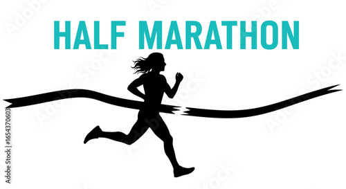 Silhouette runner sprints towards the finish line in a half marathon challenge