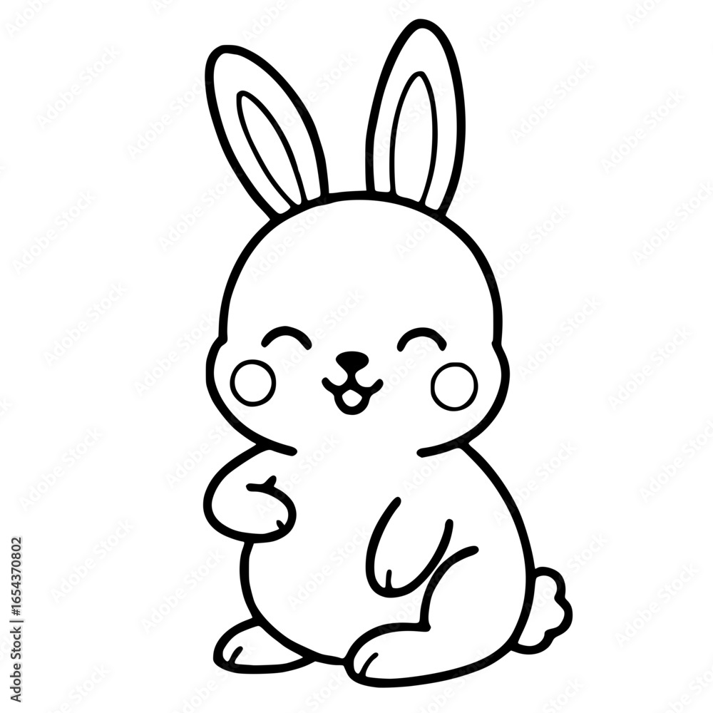 Obraz premium Cute Smiling Cartoon Bunny Outline Drawing Isolated 