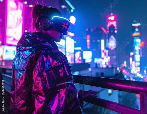 „Cyberpunk fashion and futuristic urban lifestyle with neon lights and high-tech clothing.“
