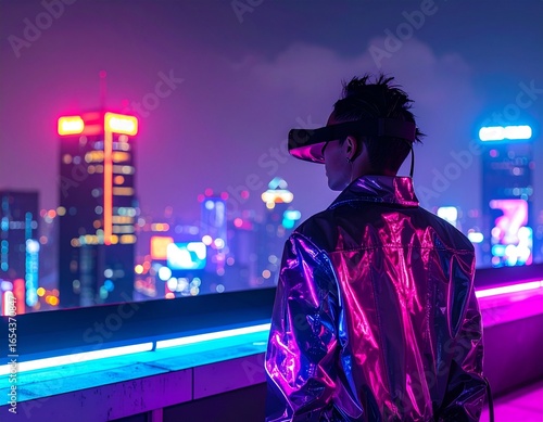 „Cyberpunk fashion and futuristic urban lifestyle with neon lights and high-tech clothing.“