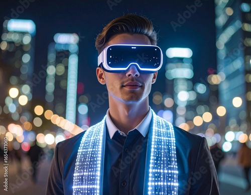 „Cyberpunk fashion and futuristic urban lifestyle with neon lights and high-tech clothing.“