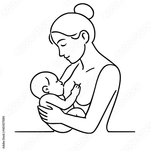 Mother and Baby Breastfeeding Minimal Line Art
