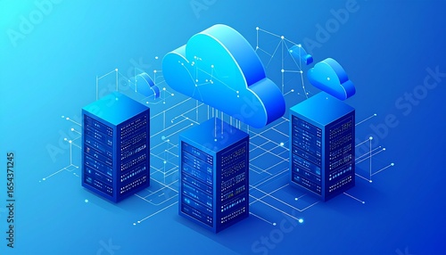 Digital Cloud Computing Network with Servers and Data Connections Representing Technology and Connectivity