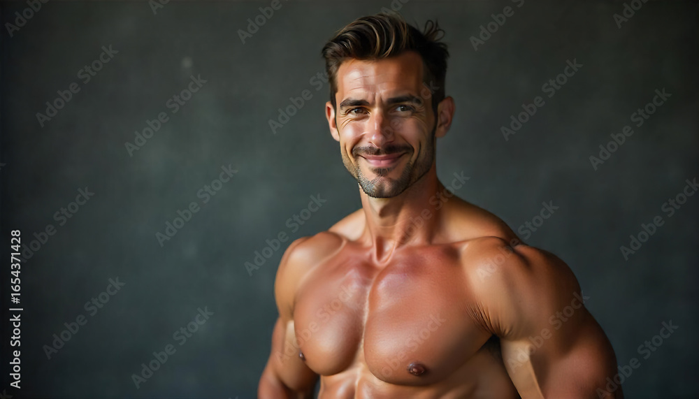 Fototapeta premium Young man in sportswear performing dynamic stretching pose on soft blurred natural background, demonstrating flexibility and strength.