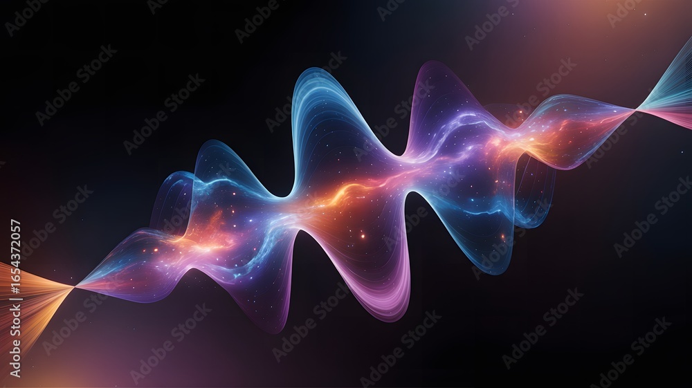 Fototapeta premium Vibrant cosmic waves intertwine in a mesmerizing dance of light and color against a dark, starry backdrop