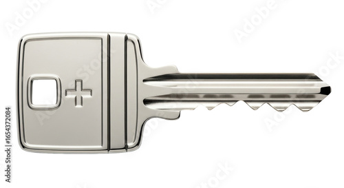 Isolated Silver Key with Swiss Cross Detail