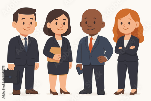 Cartoon office people collection. Set of diverse business professionals. Multicultural corporate team with men and women in suits. Modern flat design vector character illustration.