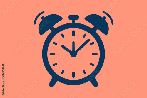 Ringing alarm clock vector illustration. Simple flat icon of a classic wake up timer. Concept for time management, morning routine, deadline, and schedule. Alert symbol.