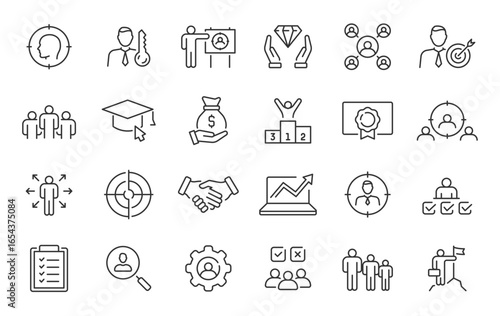 Headhunting web icons in line style. Recruitment, career, resume, work group, candidate, job hiring, collection. Vector illustration.