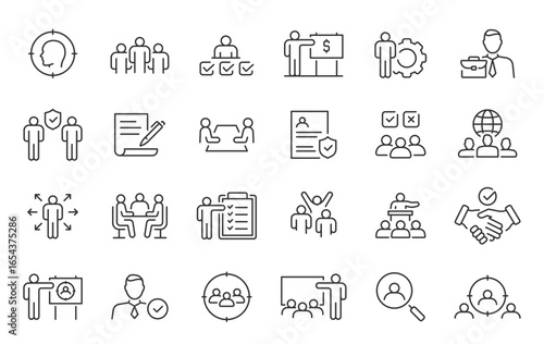 Recruitment web icons in line style. Headhunting, career, resume, work group, candidate, job hiring, collection. Vector illustration.