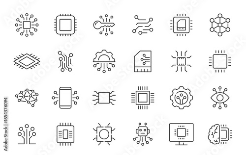Electronics web icons in line style. Smart robotic, chip, ai, bot, network, collection. Vector illustration.