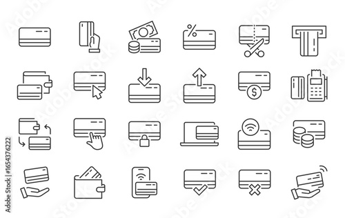 Credit Card web icons in line style. Payment, nfc, money, cash, pay pass, collection. Vector illustration.