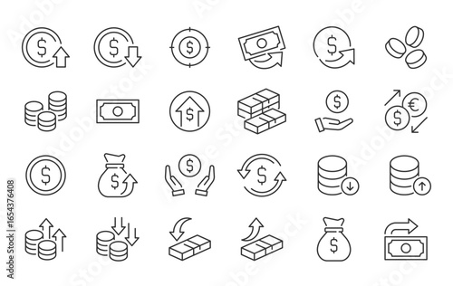 Money Movement web icons in line style. Money, coin, cash, profit, send money, cash back, investment, collection. Vector illustration.