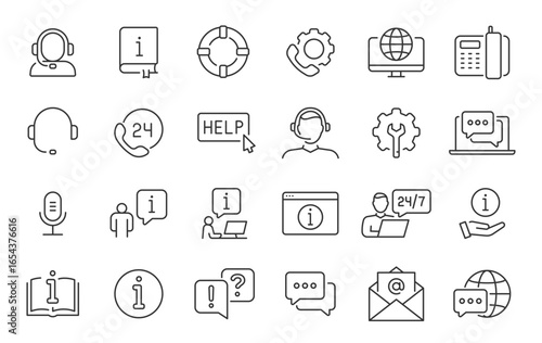 Help web icons in line style. Assistant, support, online help, info center, instruction, rules, collection. Vector illustration.