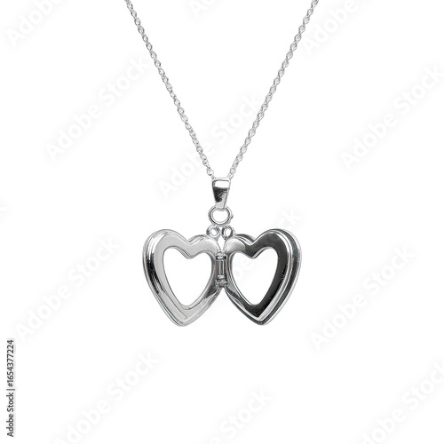 Silver necklace with two linked hearts