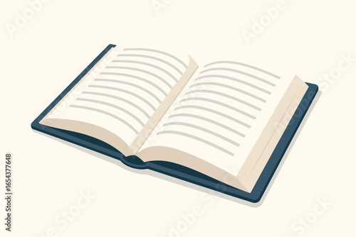 Open book vector illustration in perspective view. Concept for education, learning, knowledge, and literature. Hardcover textbook or novel for study or reading. Flat design.